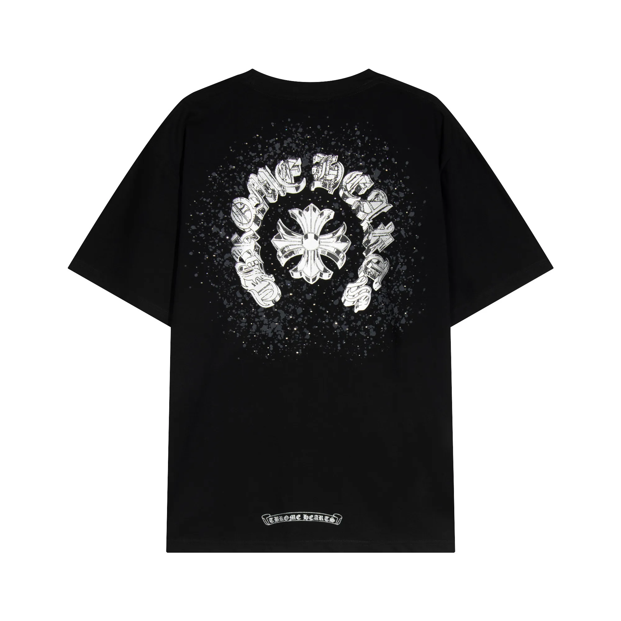 P170 Chrome Hearts Chrome Hearts Inkjet Gypsophila Hot Diamond Sanskrit Short Sleeves Size: SMLXL Color: Black White